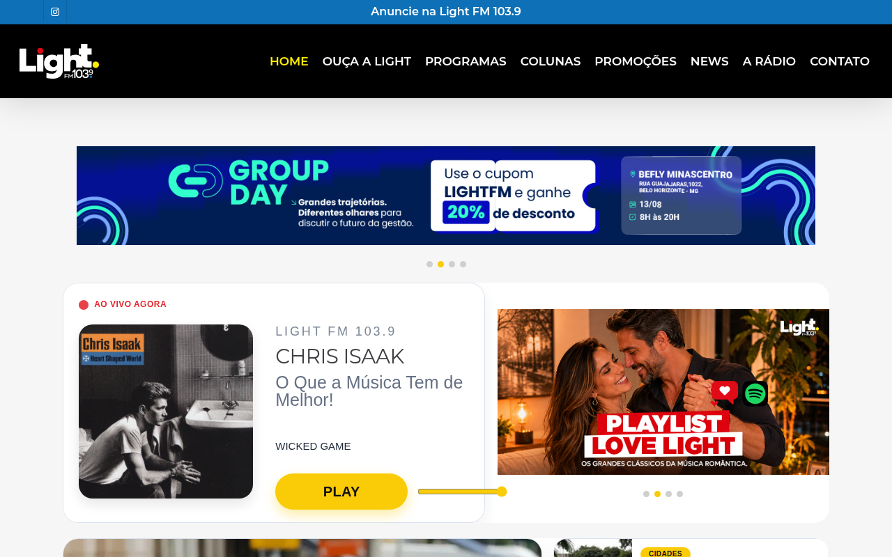 Site atual da Light FM em 11/07/2026
